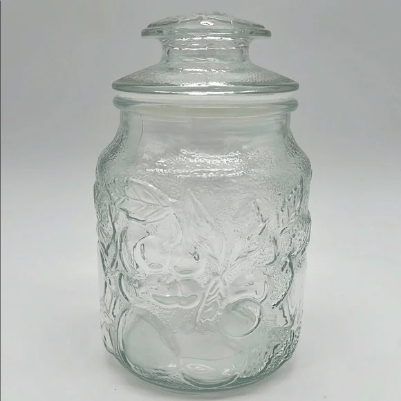 Libbey Orchard Clear Glass Embossed Country Fruit Vintage Canister Cookie Jar - Picture 2 of 11